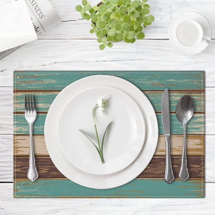 Farmhouse Placemats Set of 4, 12X18 Inch Vintage Green and Brown Art Painting Table Mats for Outdoor Home Party Kitchen Dining Decoration