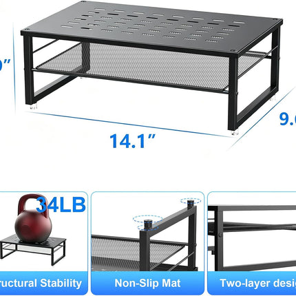 Desk Organizers and Accessories, 2-Tier Metal Monitor Stand Riser, Desk Organizer for Monitor, Office Desk Storage Organizer for Office Supplies (Black)
