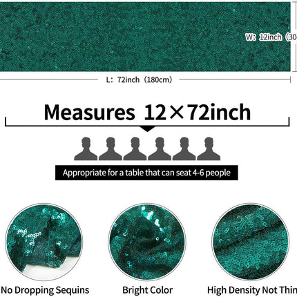 2 Packs 12 X 72 Inches Hunter Green Sequin Table Runner, Glitter Runner for Birthday Party Supplies Decorations Wedding Bachelorette Holiday Celebration Bridal Shower Baby Shower